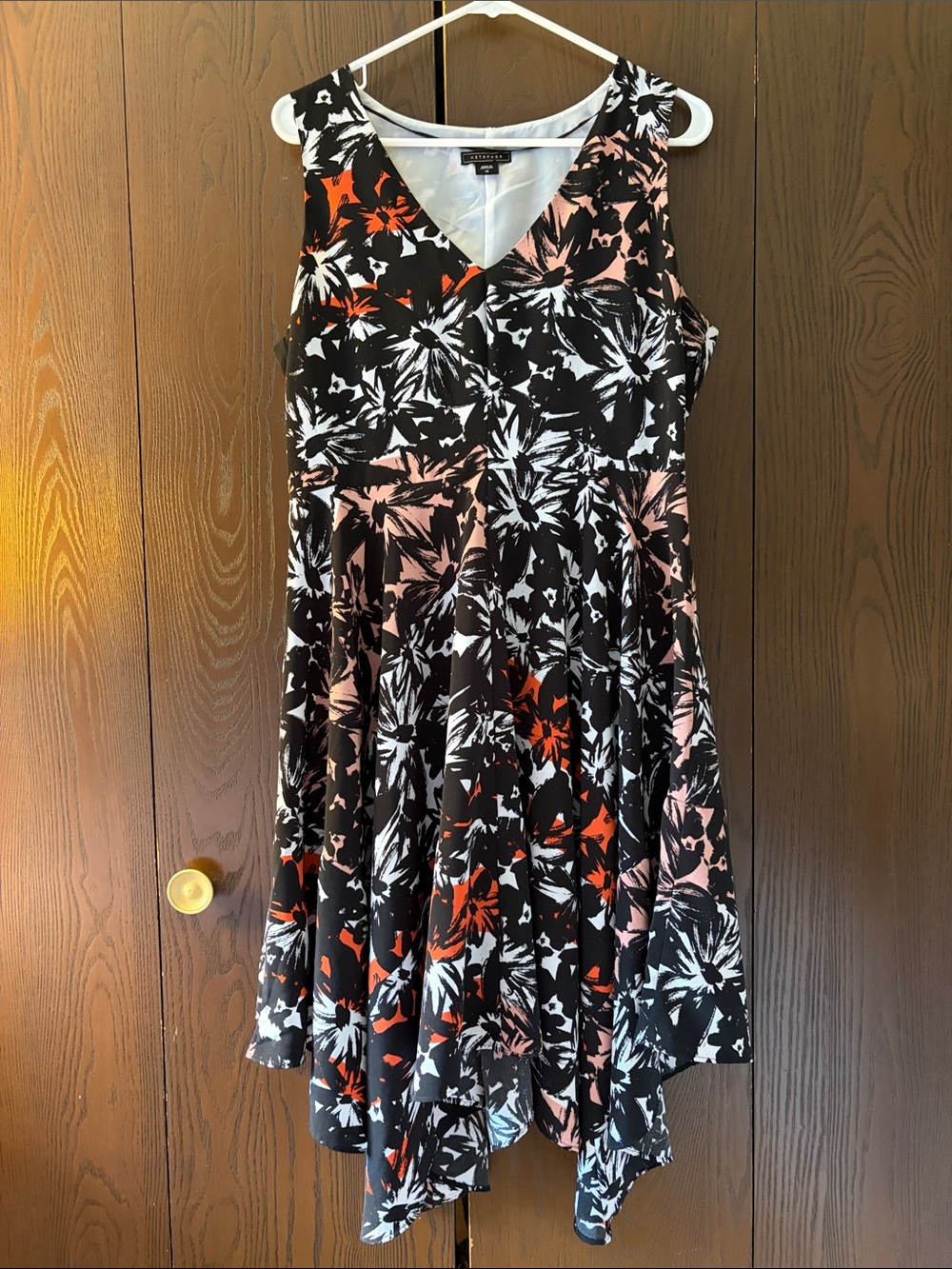 Metaphor asymmetrical Floral Print Dress in Black, Pink & Orange. Size 12